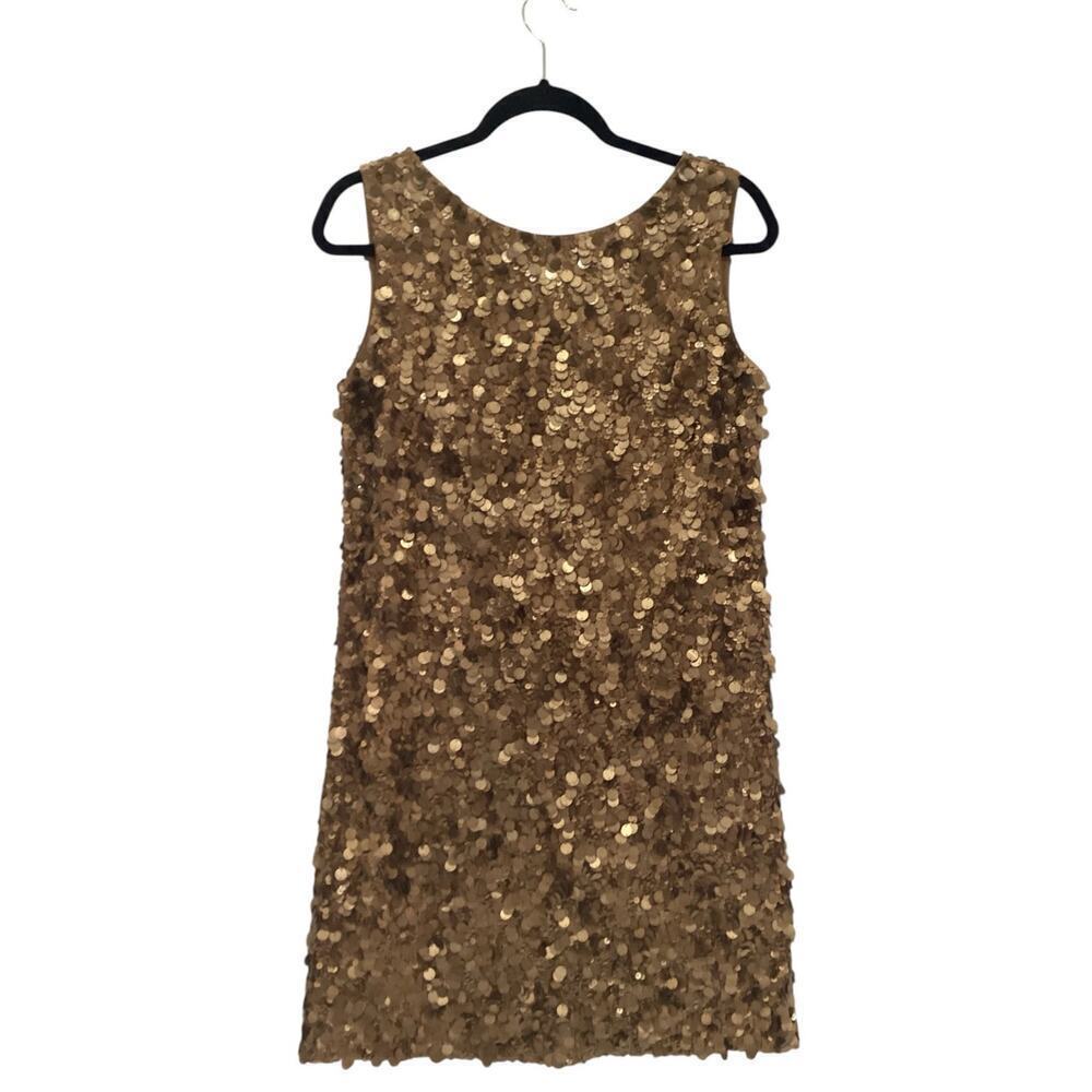 Marchesa Notte Gold Sequin Sleeveless Shift Dress 100% Silk‎ 90's Vintage Size 2